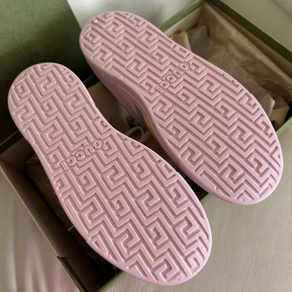 Gucci Pink Mules with Yellow and Gray Stripes - Picture 5 of 8